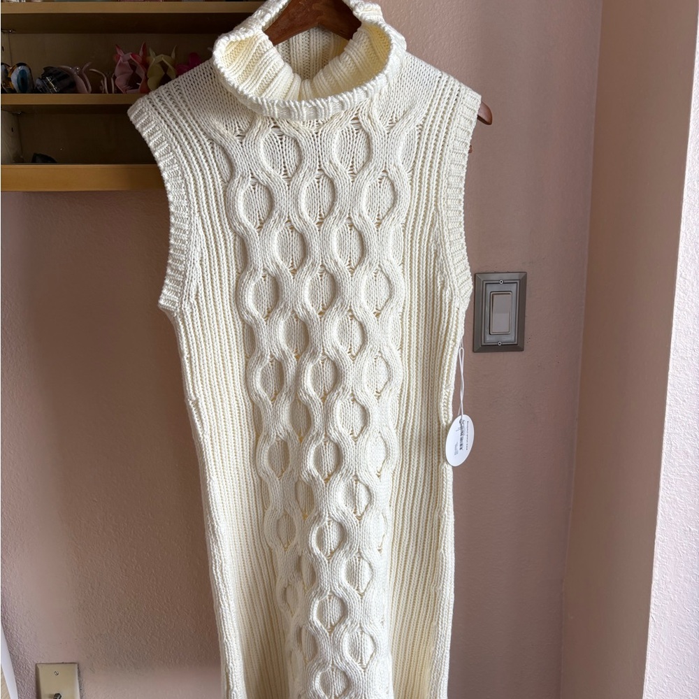 STAUD Ivory Cable Knit turtleneck mini dress
